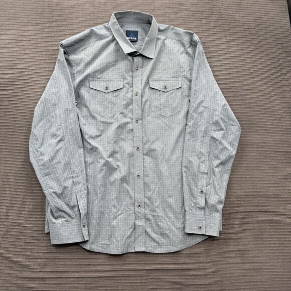 Prana Shirt Men XL Polyester Gray Long Sleeve Button Up Outdoors Hiking. - Picture 1 of 9